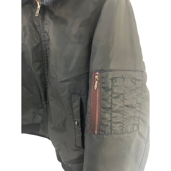 Vintage Sears Work Leisure Men's Navy Bomber Jacket Faux Fur Collar Aviator - Picture 3 of 16